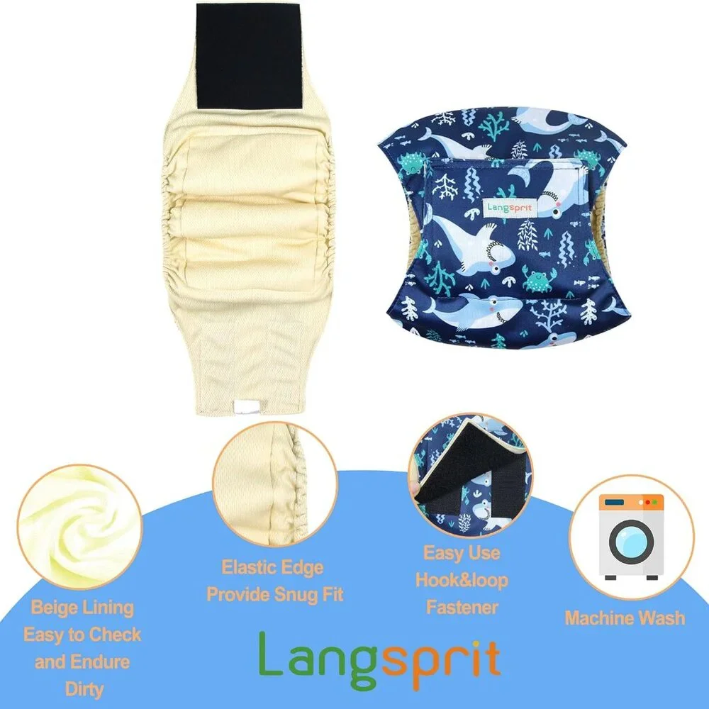 Langsprit Male Belly Bands for Dogs Size Large, Whale, Sloth Dinosaur NEW
